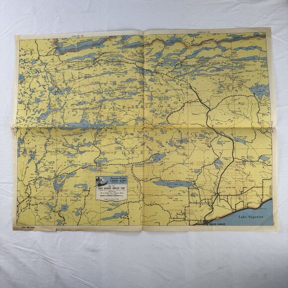 Vintage Fisher Co Superior Quetico Original Canoe Map 1952 Gunflint Trail #114